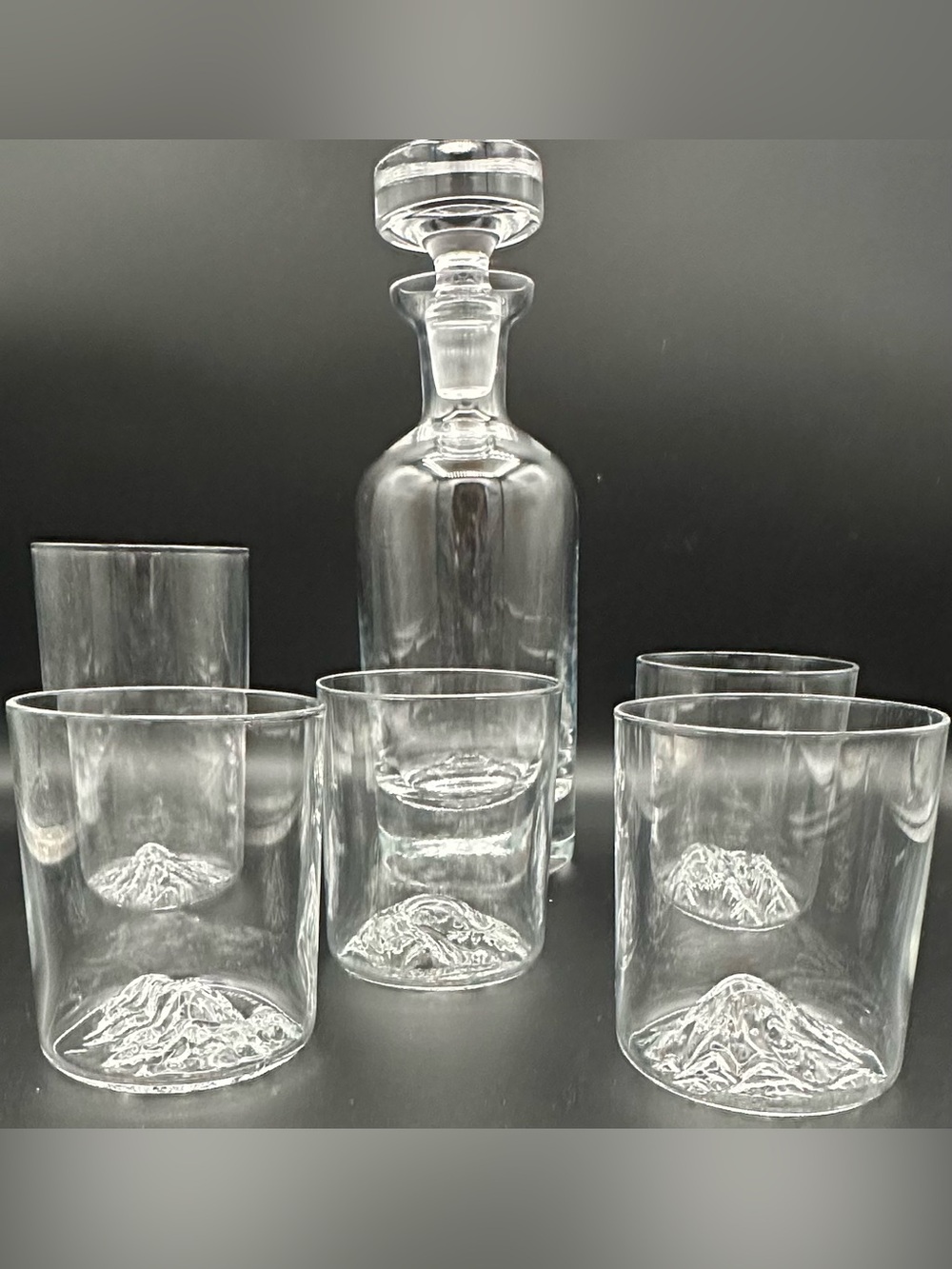 Ravenscroft Clear Glass Decanter Set Stopper & 5 Whiskey North Mountain glasses